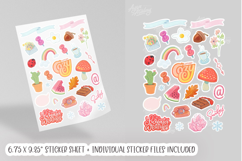 aesthetic-stickers-bundle-hand-drawn-printables