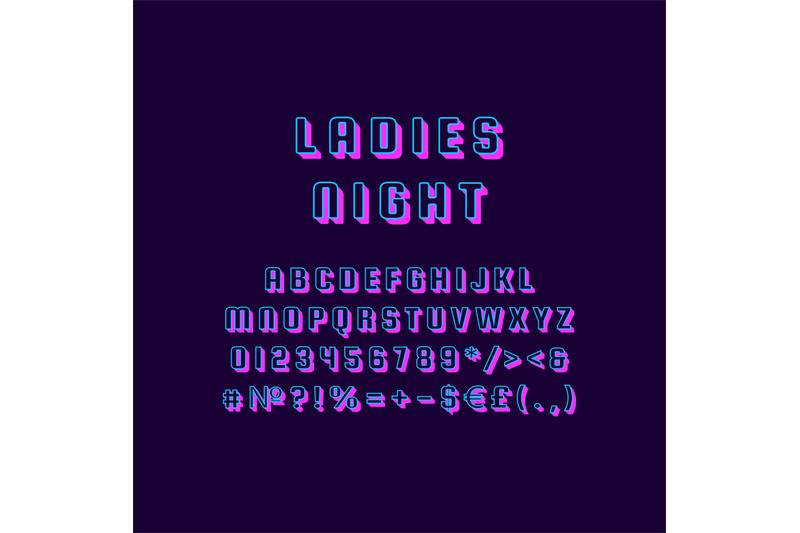 ladies-night-vintage-3d-vector-alphabet-set