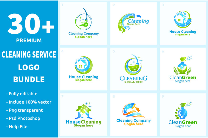 30-cleaning-service-logo-bundle