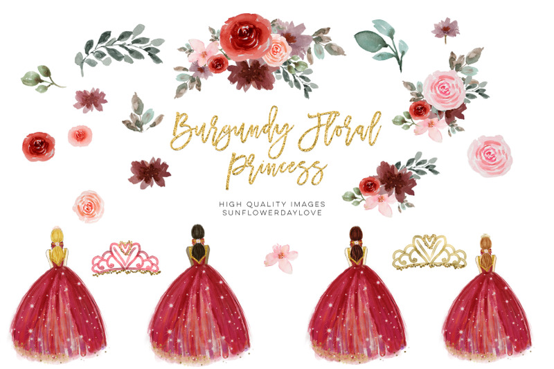 burgundy-floral-princess-clipart-princess-ballerina-maroon-burgundy
