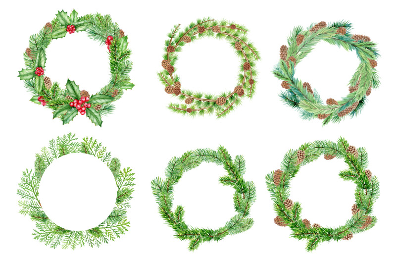 christmas-frames-watercolor-clipart-xmas-wreath-clip-art