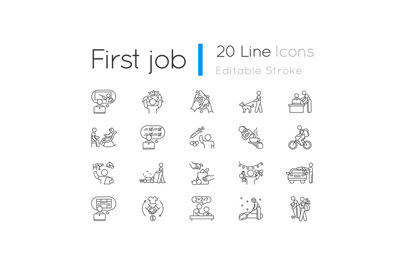 teenager-work-experience-linear-icons-set