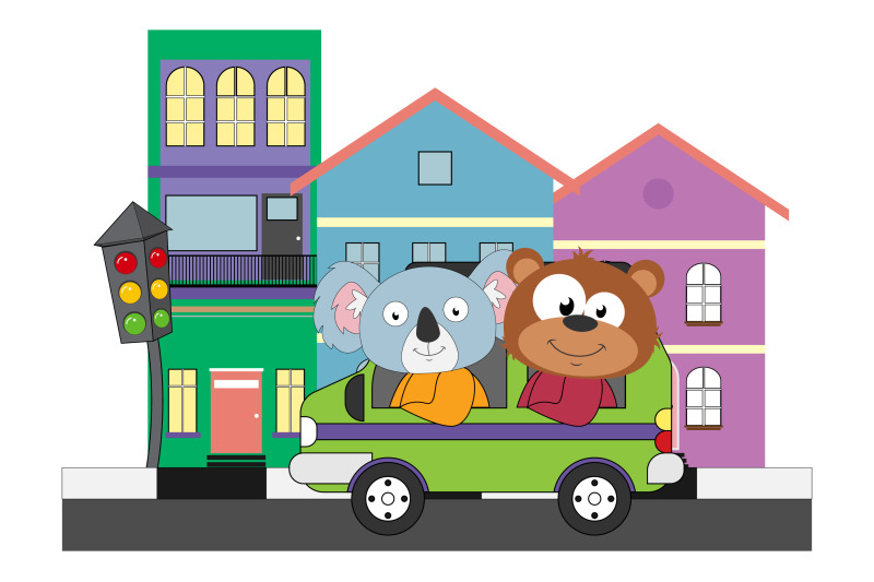 koala-and-bear-ride-a-car