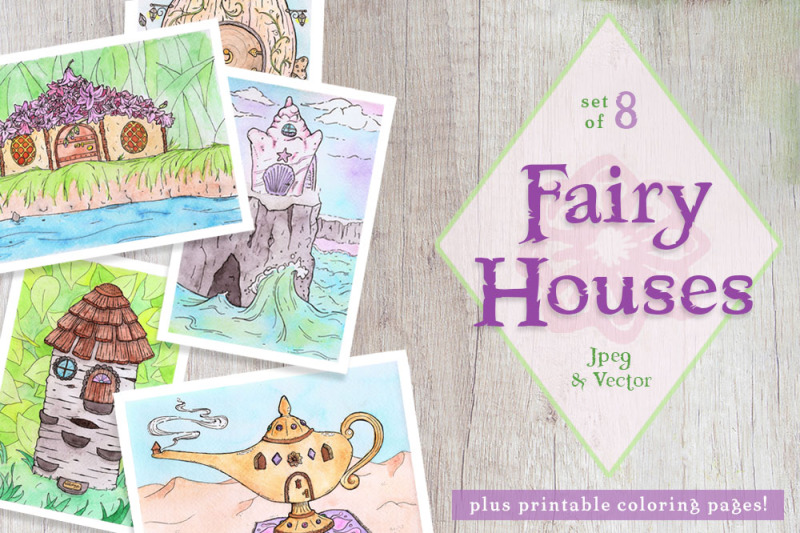 fairy-houses-watercolor-and-vector-set