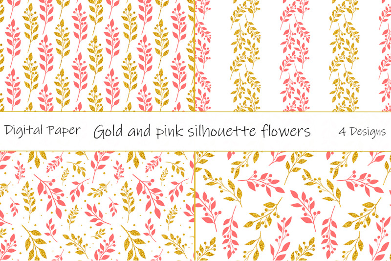 pattern-gold-and-pink-silhouette-flowers-vector-flowers-svg