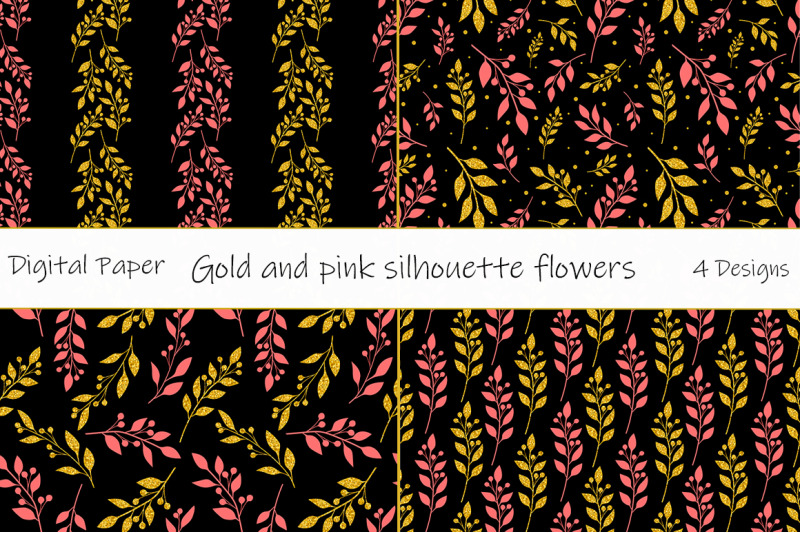 pattern-gold-and-pink-silhouette-flowers-vector-flowers-svg