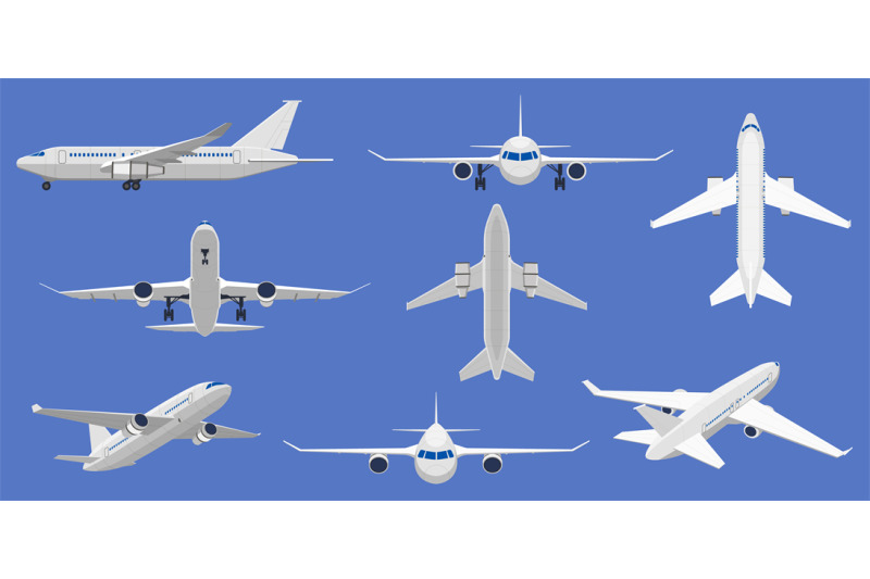 airplane-flight-aircraft-plane-in-front-side-and-top-view-passenger