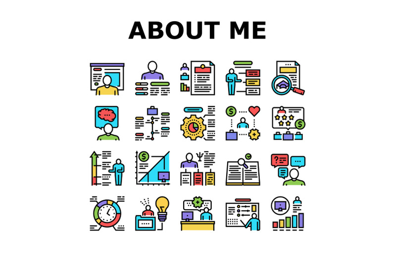 about-me-presentation-collection-icons-set-vector