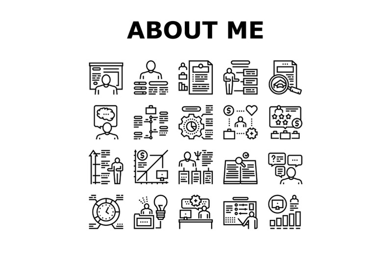 about-me-presentation-collection-icons-set-vector