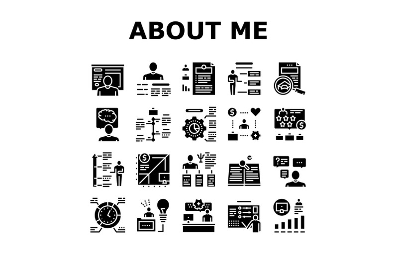 about-me-presentation-collection-icons-set-vector