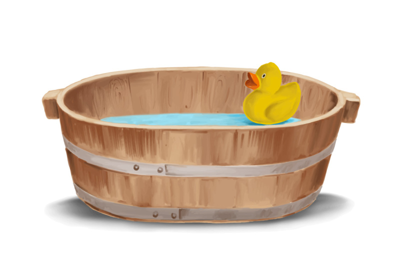 old-wooden-bath-hand-painting-vector
