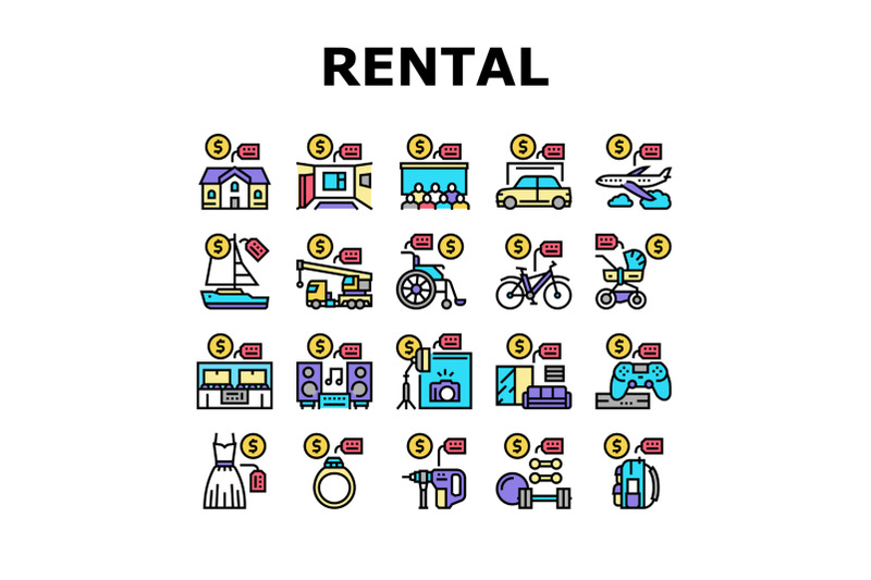 rental-service-business-collection-icons-set-vector