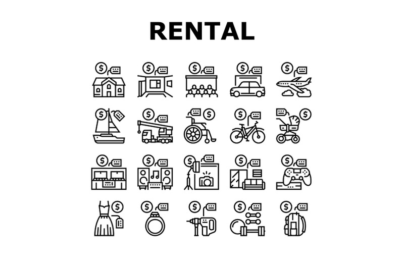 rental-service-business-collection-icons-set-vector