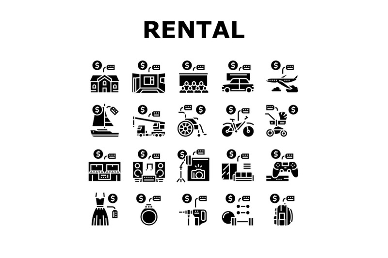 rental-service-business-collection-icons-set-vector