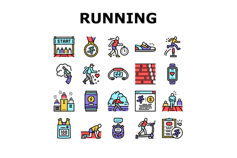 running-athletic-sport-collection-icons-set-vector