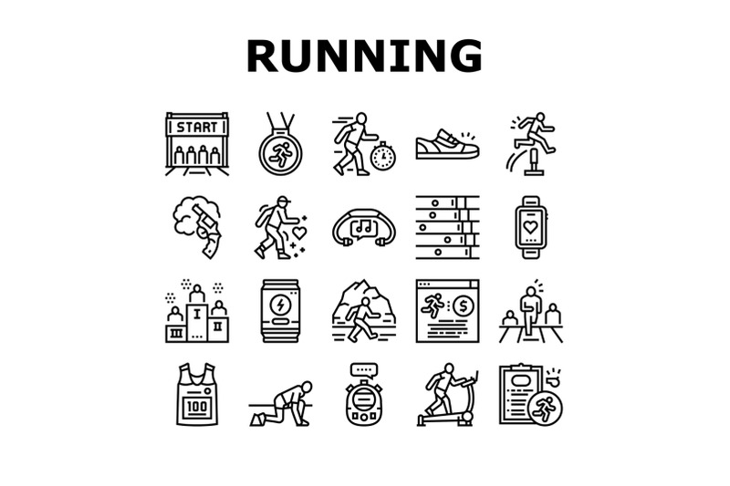 running-athletic-sport-collection-icons-set-vector