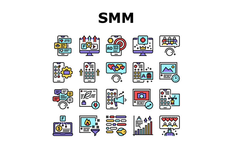 smm-media-marketing-collection-icons-set-vector