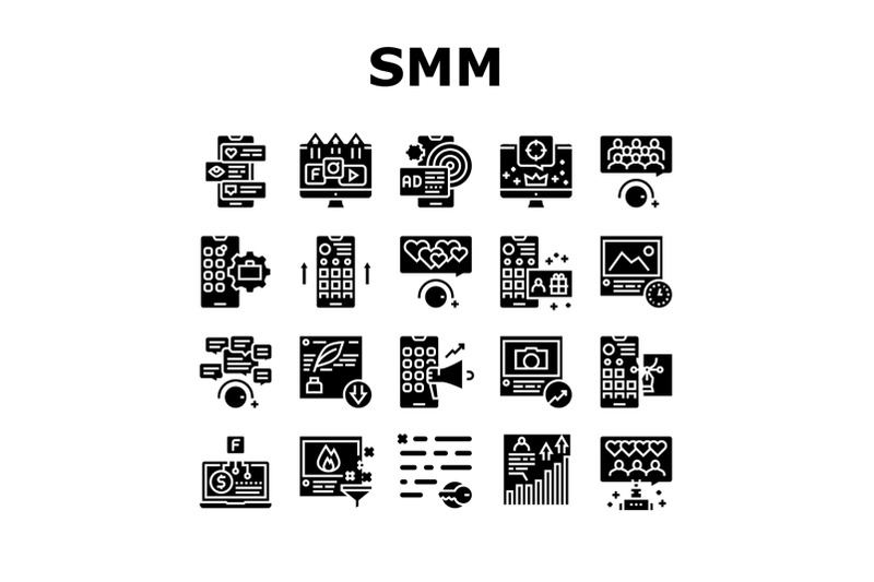 smm-media-marketing-collection-icons-set-vector