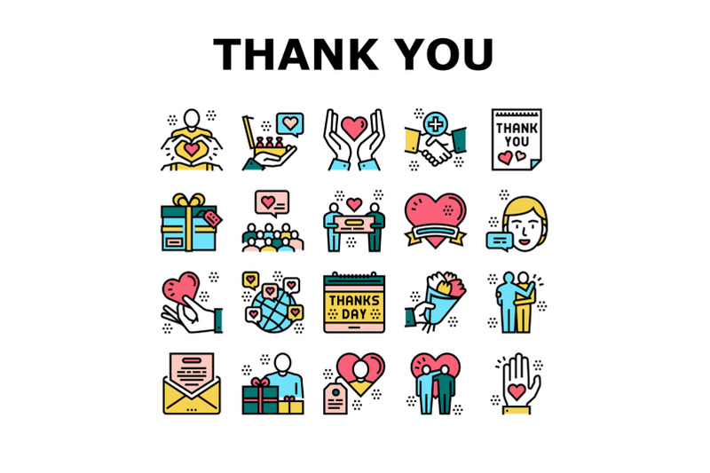 thank-you-day-holiday-collection-icons-set-vector