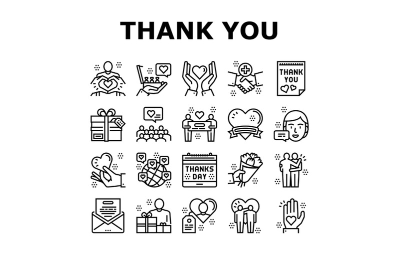 thank-you-day-holiday-collection-icons-set-vector