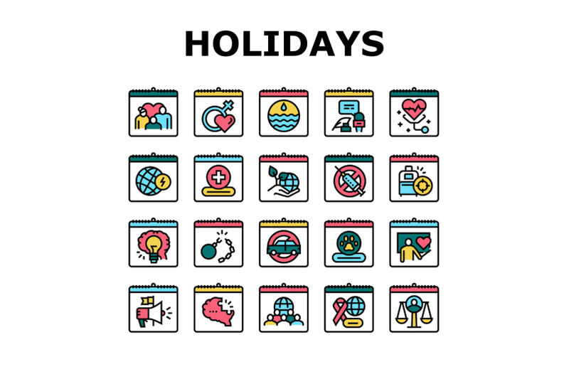 world-holidays-event-collection-icons-set-vector