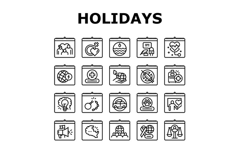 world-holidays-event-collection-icons-set-vector