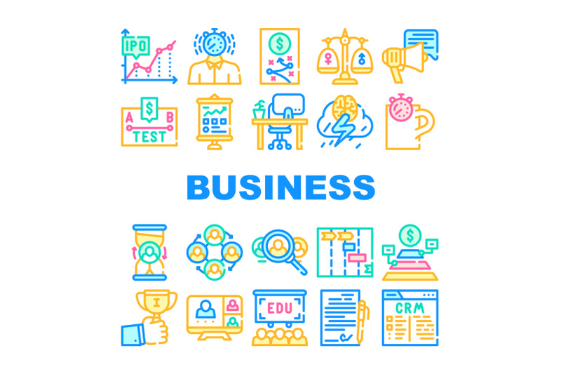 business-situations-collection-icons-set-vector-illustration