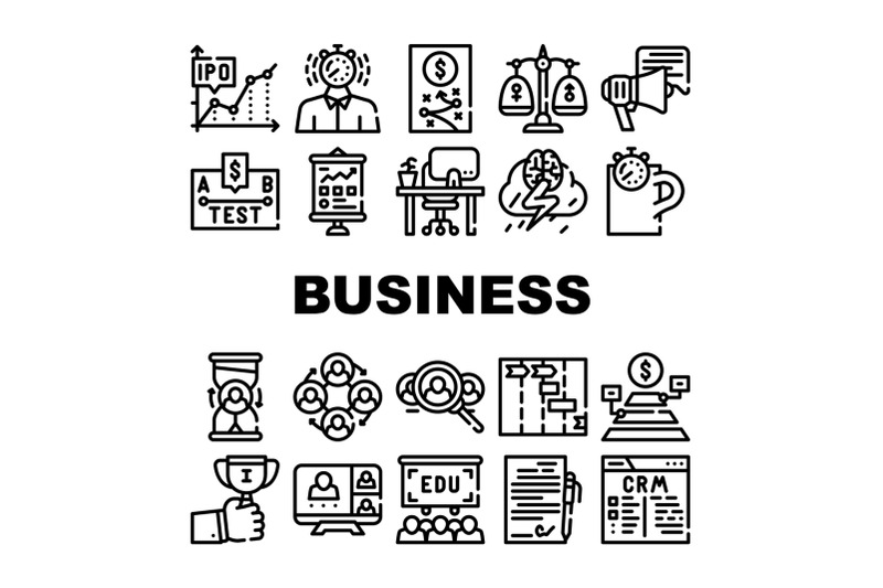 business-situations-collection-icons-set-vector-illustration