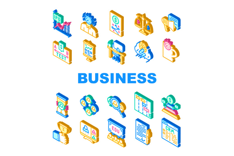 business-situations-collection-icons-set-vector-illustration