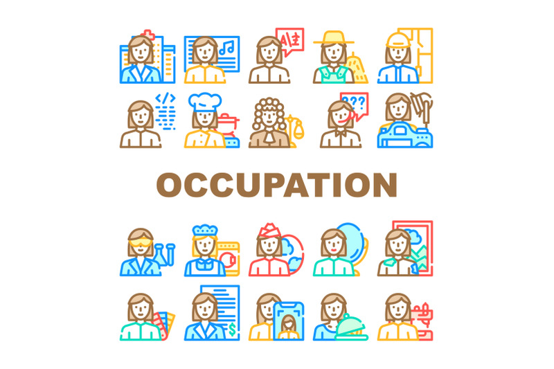female-occupation-collection-icons-set-vector-illustration