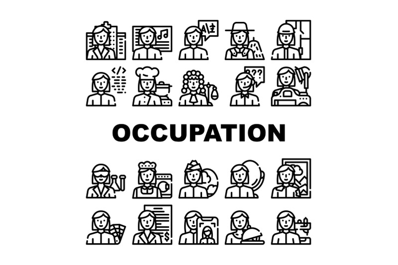 female-occupation-collection-icons-set-vector-illustration