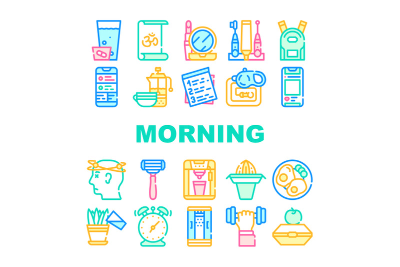 morning-routine-daily-collection-icons-set-vector