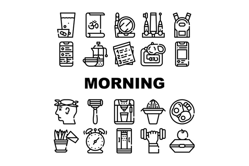 morning-routine-daily-collection-icons-set-vector