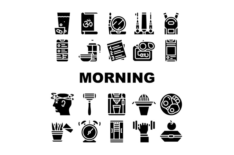 morning-routine-daily-collection-icons-set-vector