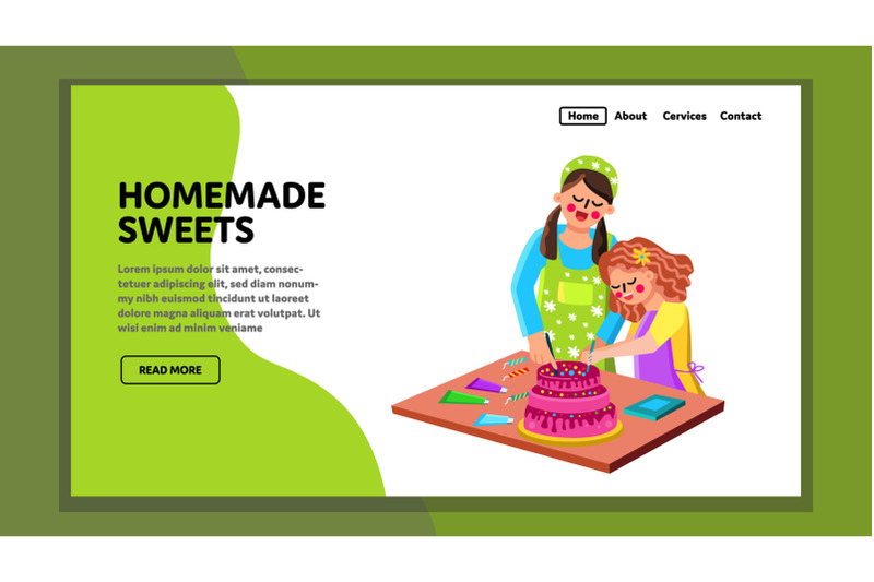 homemade-sweets-prepare-woman-with-girl-vector