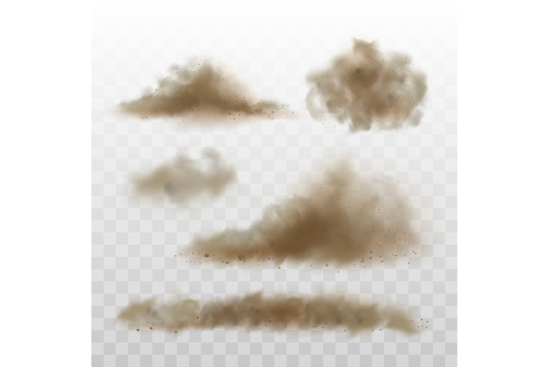 dust-sand-cloud-on-dirty-road-from-car-set-vector