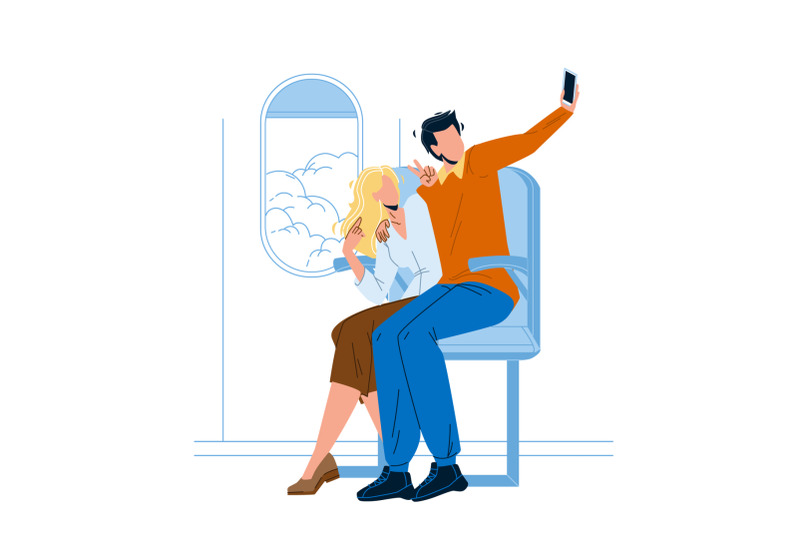 couple-make-flight-selfie-on-phone-camera-vector