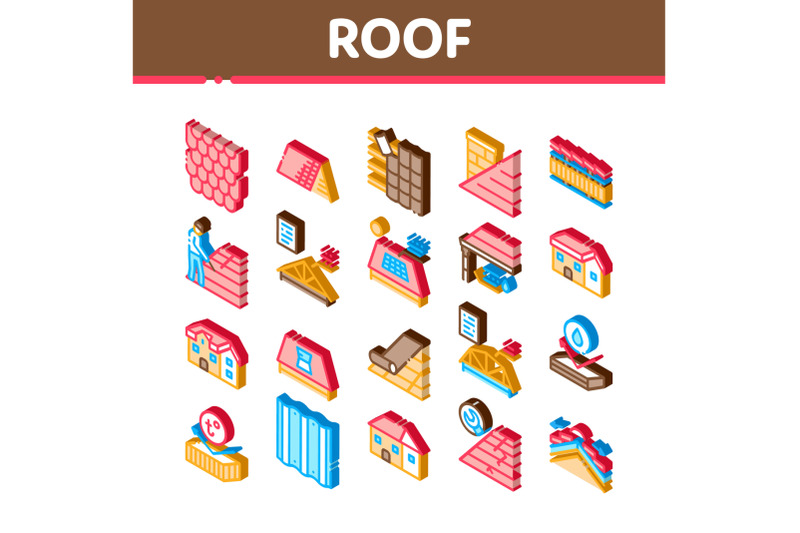 roof-housetop-material-isometric-icons-set-vector