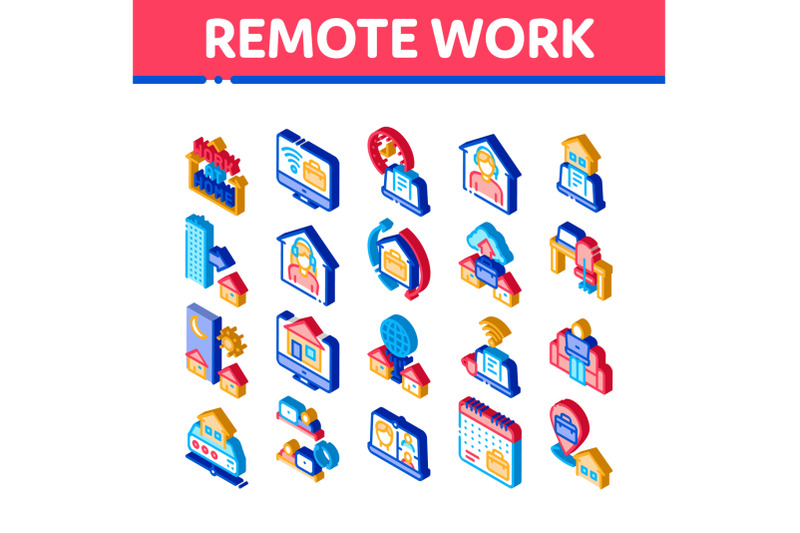 remote-work-freelance-isometric-icons-set-vector