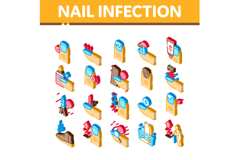 nail-infection-disease-isometric-icons-set-vector