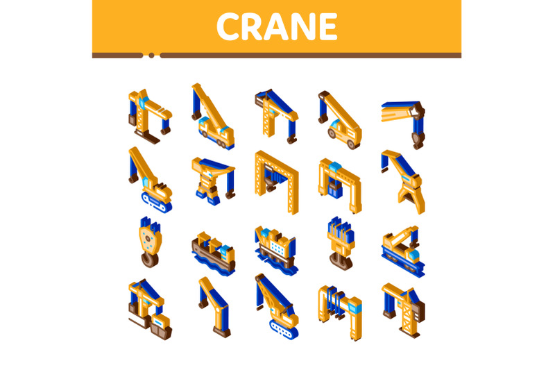 crane-building-machine-isometric-icons-set-vector