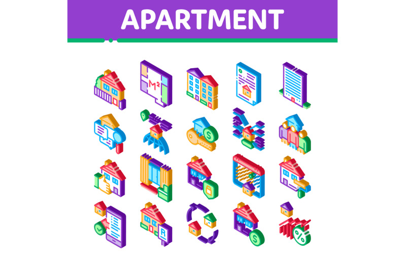 apartment-building-isometric-icons-set-vector