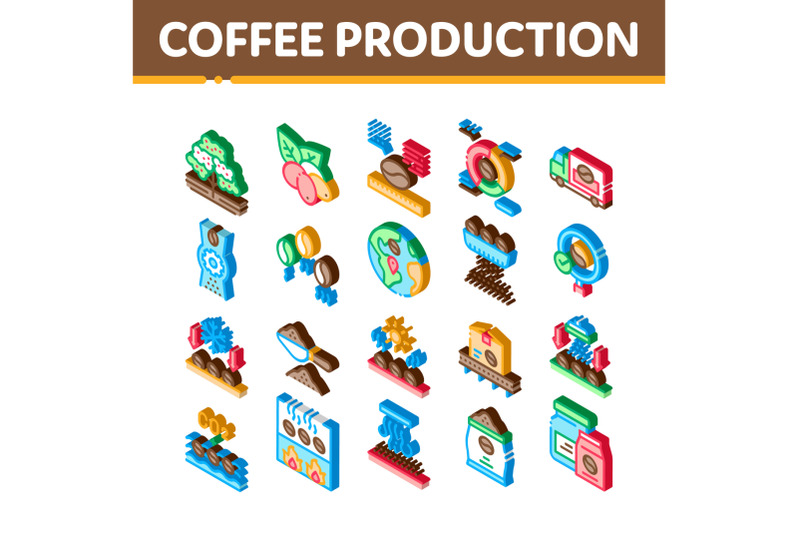 coffee-production-isometric-icons-set-vector