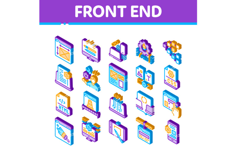 front-end-development-isometric-icons-set-vector