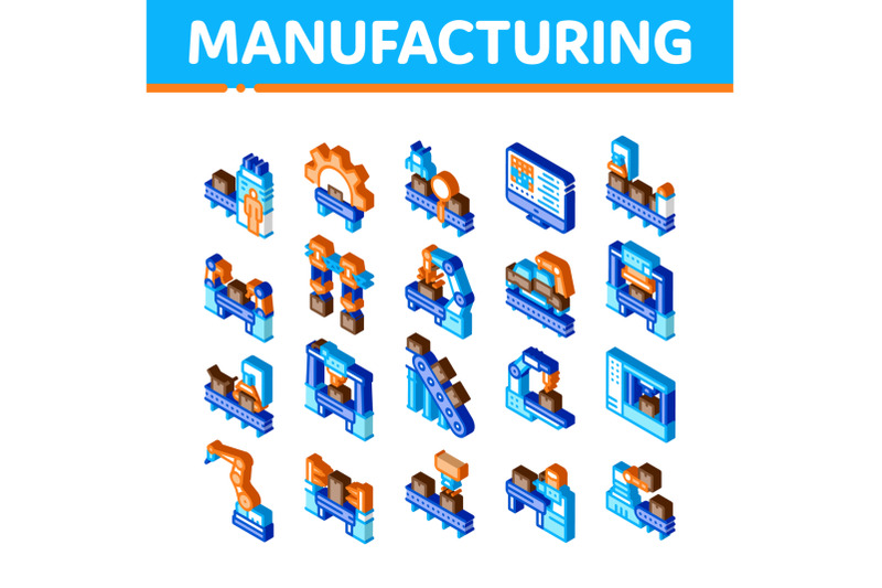 manufacturing-process-isometric-icons-set-vector