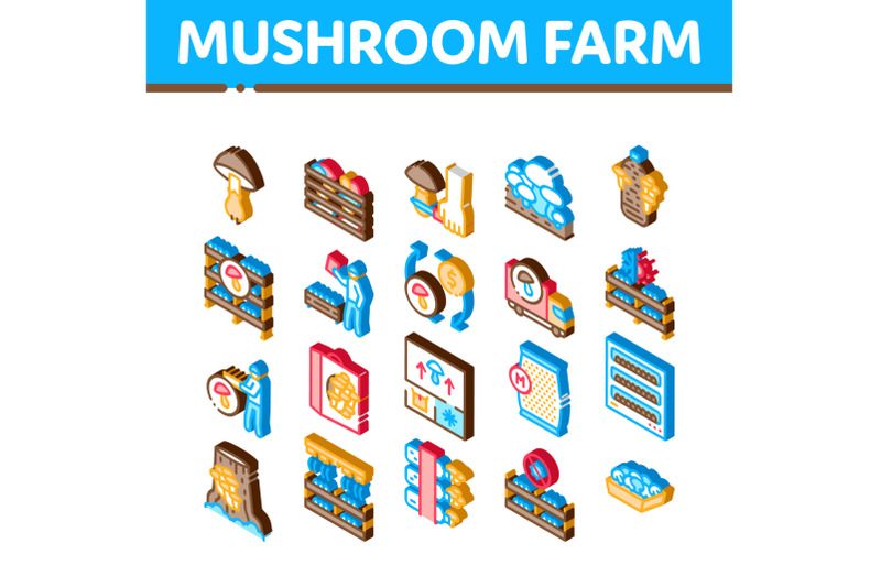 mushroom-farm-plant-isometric-icons-set-vector