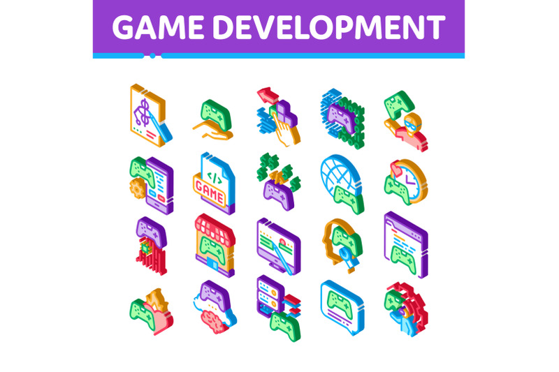 video-game-development-isometric-icons-set-vector