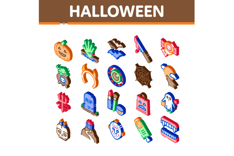 halloween-celebration-isometric-icons-set-vector