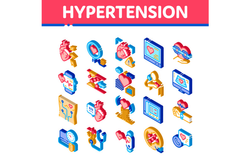 hypertension-disease-isometric-icons-set-vector