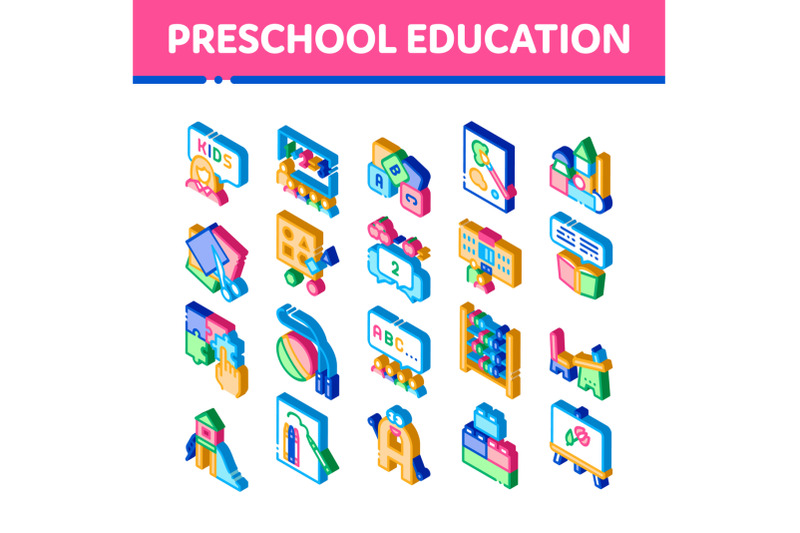 preschool-education-isometric-icons-set-vector